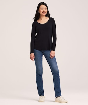 Denver Hayes Women's Long Sleeve Relaxed Scoop Neck T-Shirt