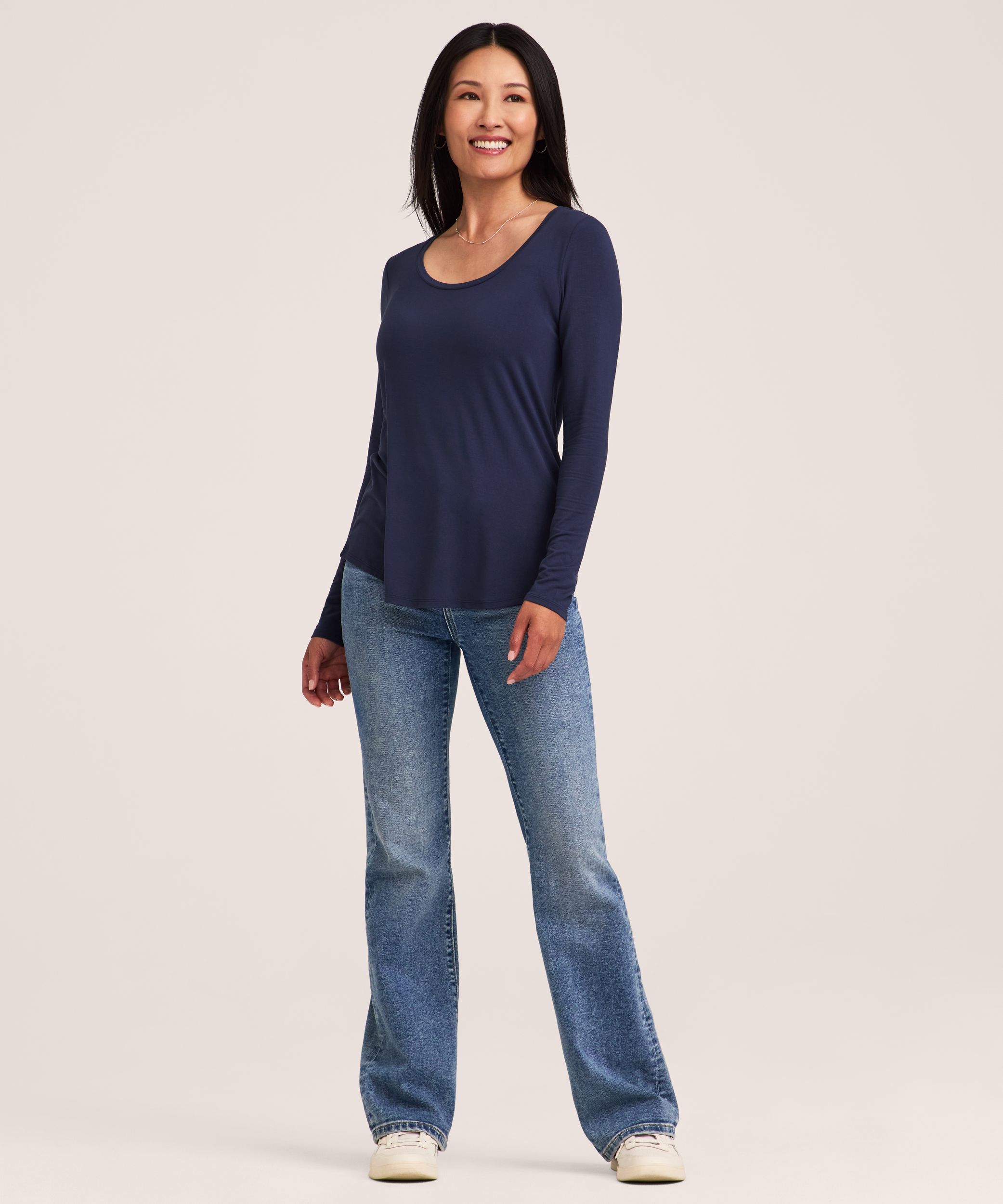 Denver Hayes Women's Long Sleeve Relaxed Scoop Neck T-Shirt