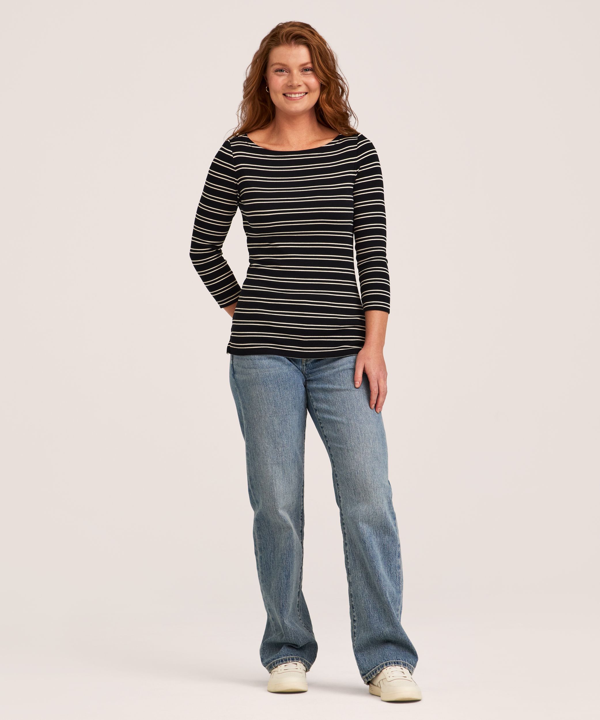 T-shirt de coupe cintrée à encolure large et à manches 3/4 pour femmes, Denver Hayes