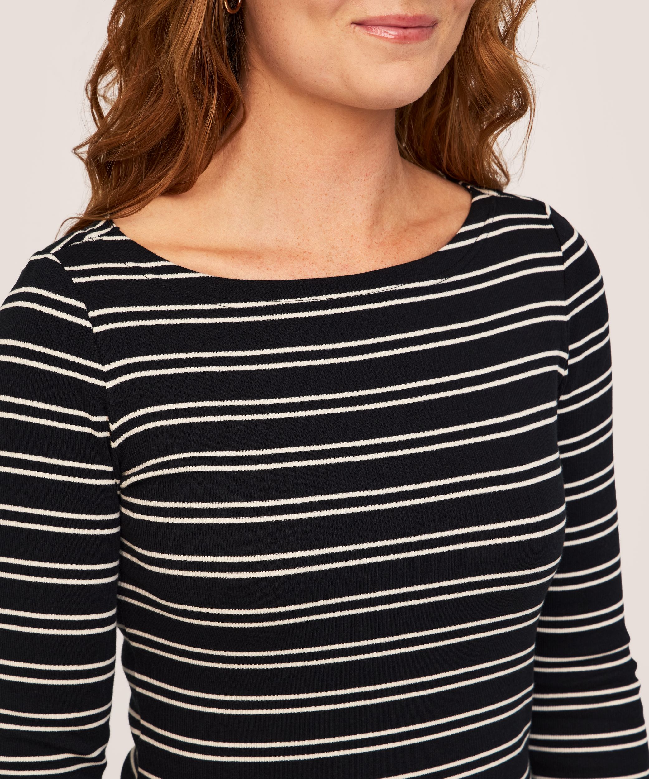 T-shirt de coupe cintrée à encolure large et à manches 3/4 pour femmes, Denver Hayes