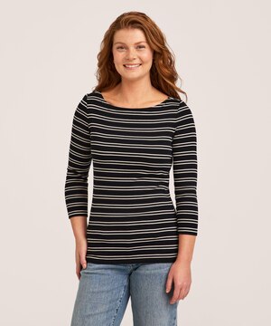 T-shirt de coupe cintrée à encolure large et à manches 3/4 pour femmes, Denver Hayes