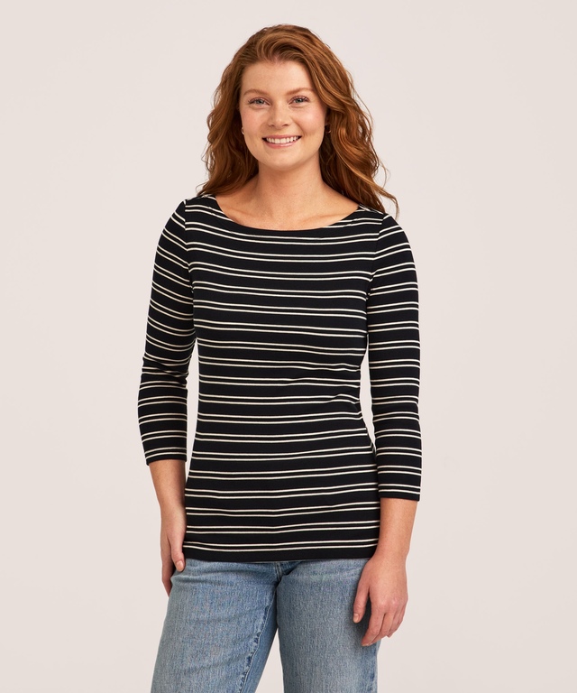 T-shirt de coupe cintrée à encolure large et à manches 3/4 pour femmes, Denver Hayes