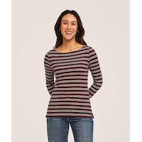 Denver Hayes Women's 3/4 Sleeve Slim Fit Boatneck Top
