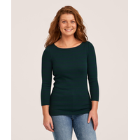 Denver Hayes Women's 3/4 Sleeve Slim Fit Boatneck Top