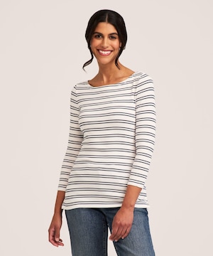 T-shirt de coupe cintrée à encolure large et à manches 3/4 pour femmes, Denver Hayes