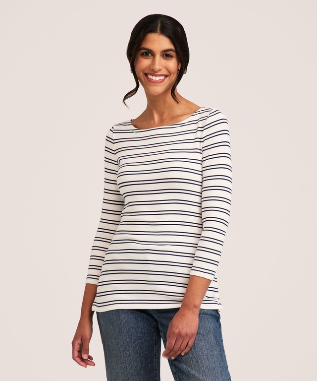 T-shirt de coupe cintrée à encolure large et à manches 3/4 pour femmes, Denver Hayes