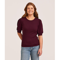 Chemise en tricot côtelé à encolure ras du cou et à manches au coude pour femmes, Denver Hayes Front_Flat