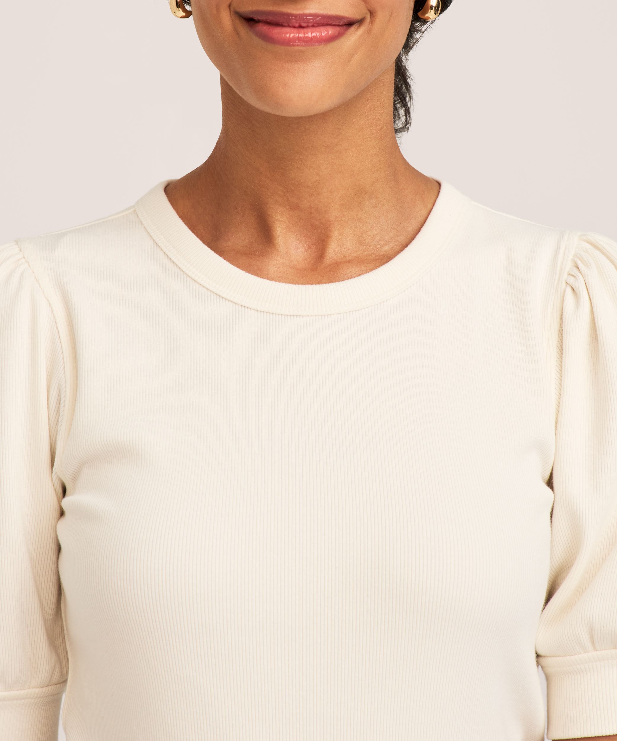 Chemise en tricot côtelé à encolure ras du cou et à manches au coude pour femmes, Denver Hayes