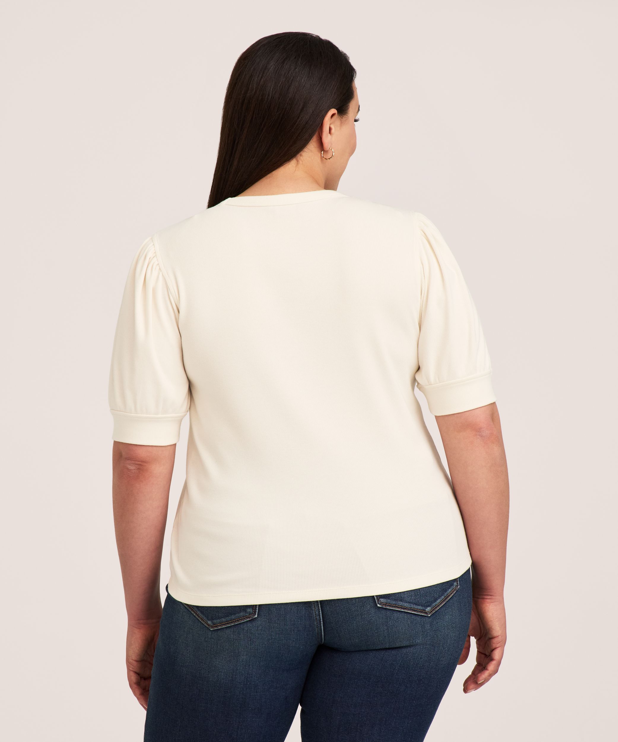 Chemise en tricot côtelé à encolure ras du cou et à manches au coude pour femmes, Denver Hayes