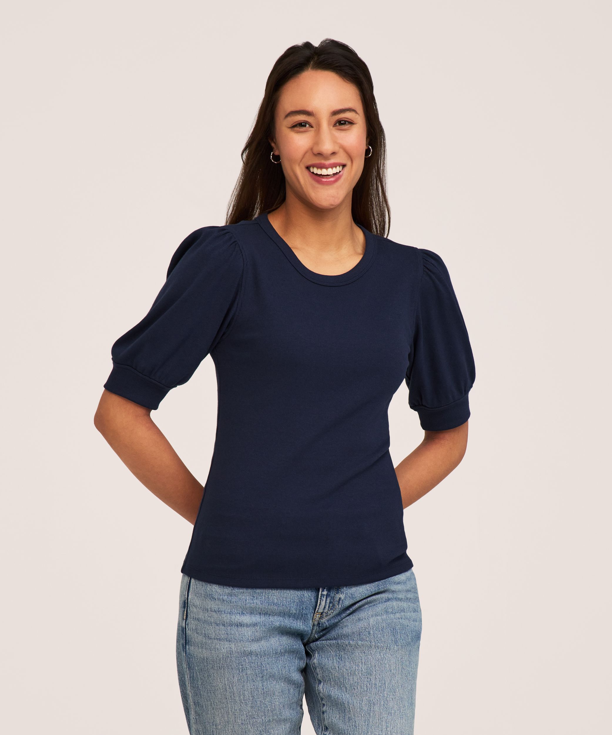 Denver Hayes Women's Elbow Sleeve Crew Neck Rib Shirt