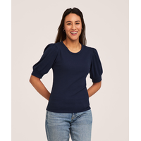 Chemise en tricot côtelé à encolure ras du cou et à manches au coude pour femmes, Denver Hayes