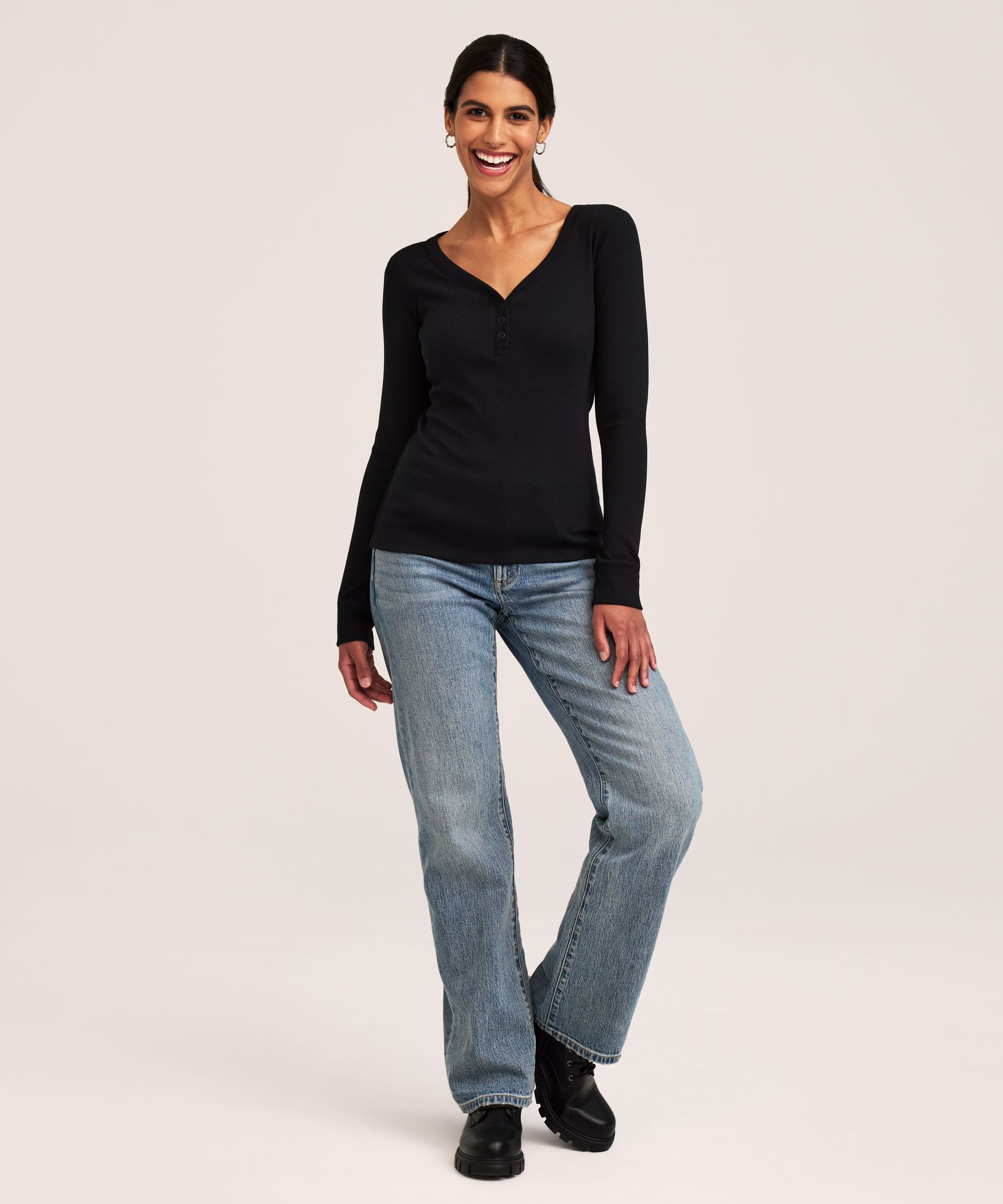 Haut Henley côtelé à manches longues pour femmes, Denver Hayes