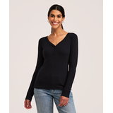 Haut Henley côtelé à manches longues pour femmes, Denver Hayes Front_Flat