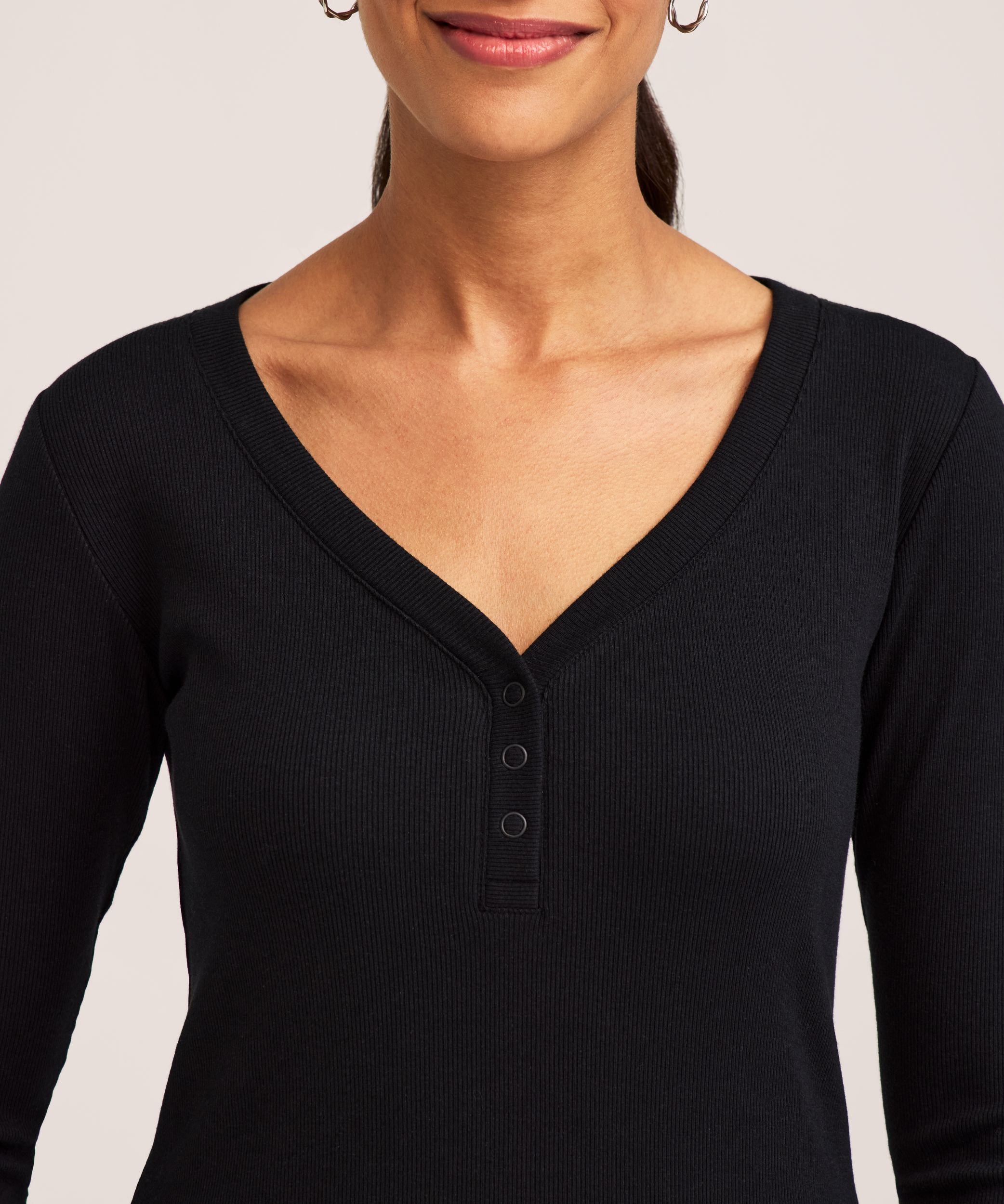 Haut Henley côtelé à manches longues pour femmes, Denver Hayes