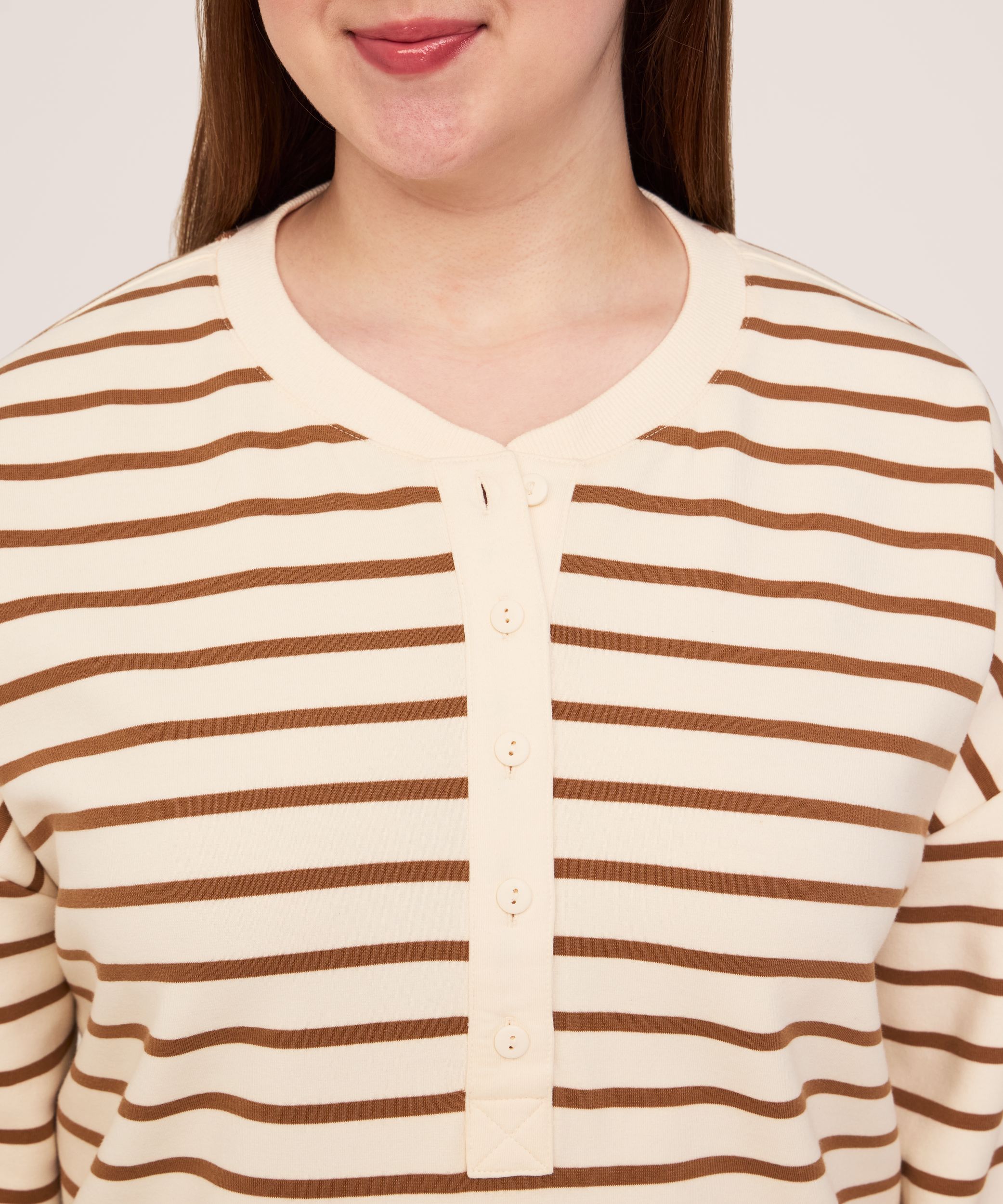 Denver Hayes Women's Long Sleeve Cotton Jersey Button Henley Placket