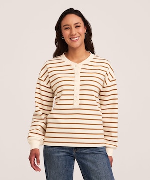 Haut Henley en jersey de coton à manches longues avec patte de boutonnage pour femmes, Denver Hayes