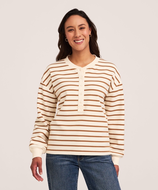 Haut Henley en jersey de coton à manches longues avec patte de boutonnage pour femmes, Denver Hayes