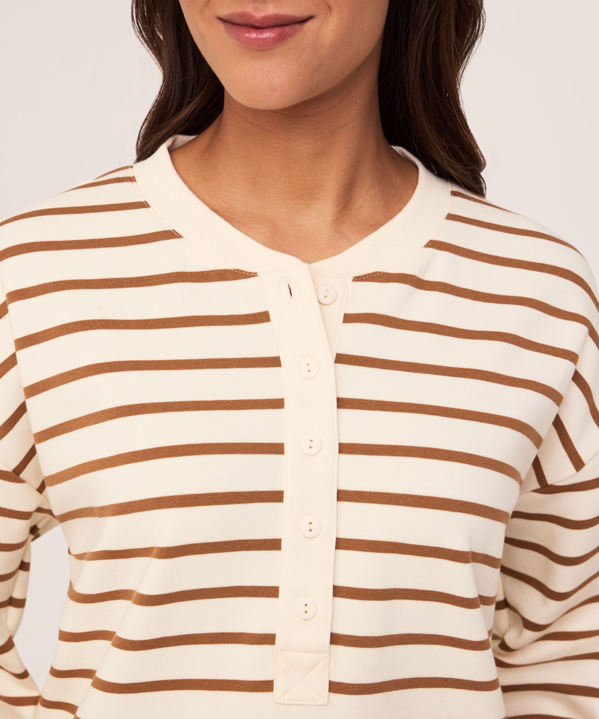 Denver Hayes Women's Long Sleeve Cotton Jersey Button Henley Placket