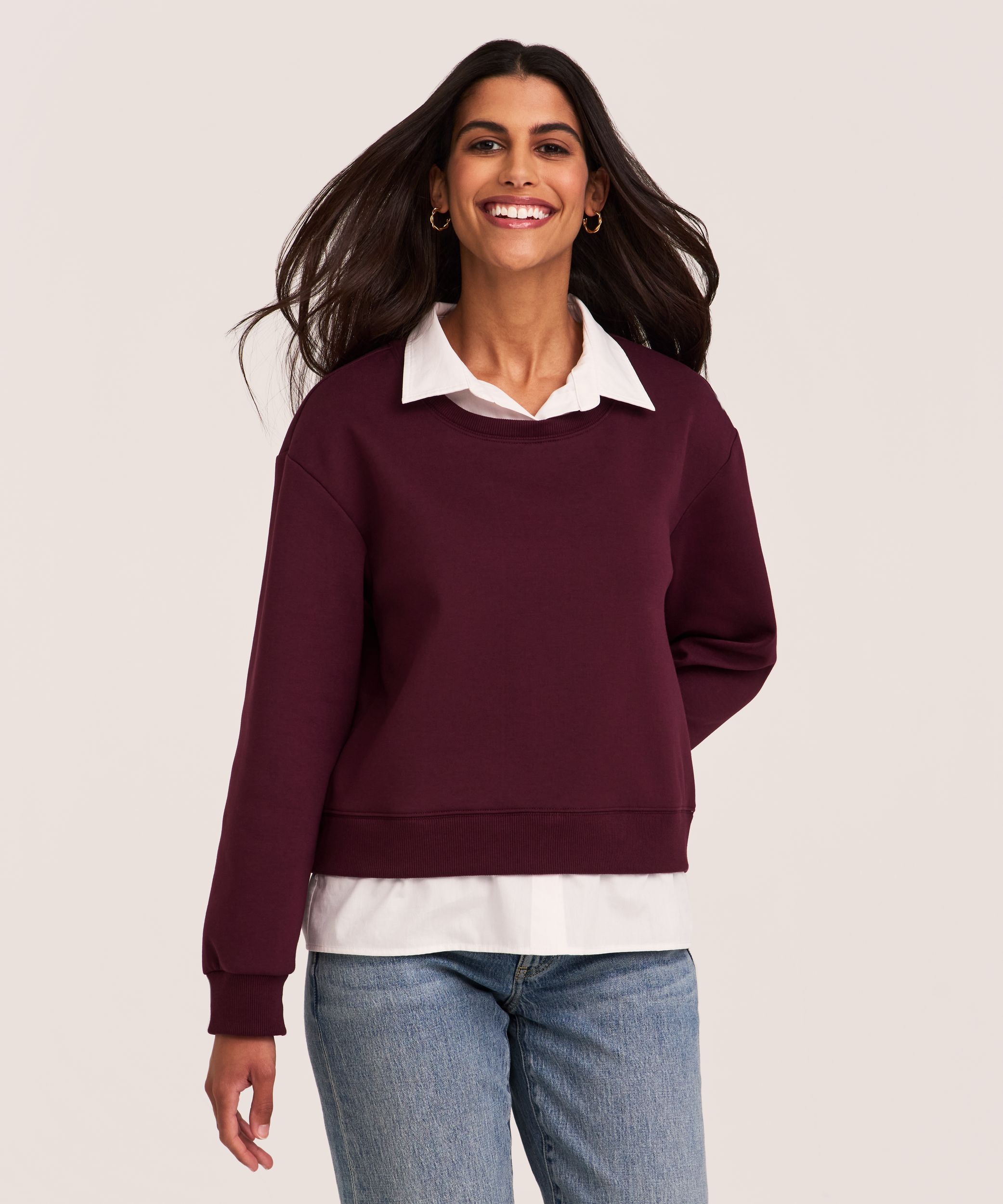 Denver Hayes Long Sleeve Shirt Collar Mixed Media Popover Shirt