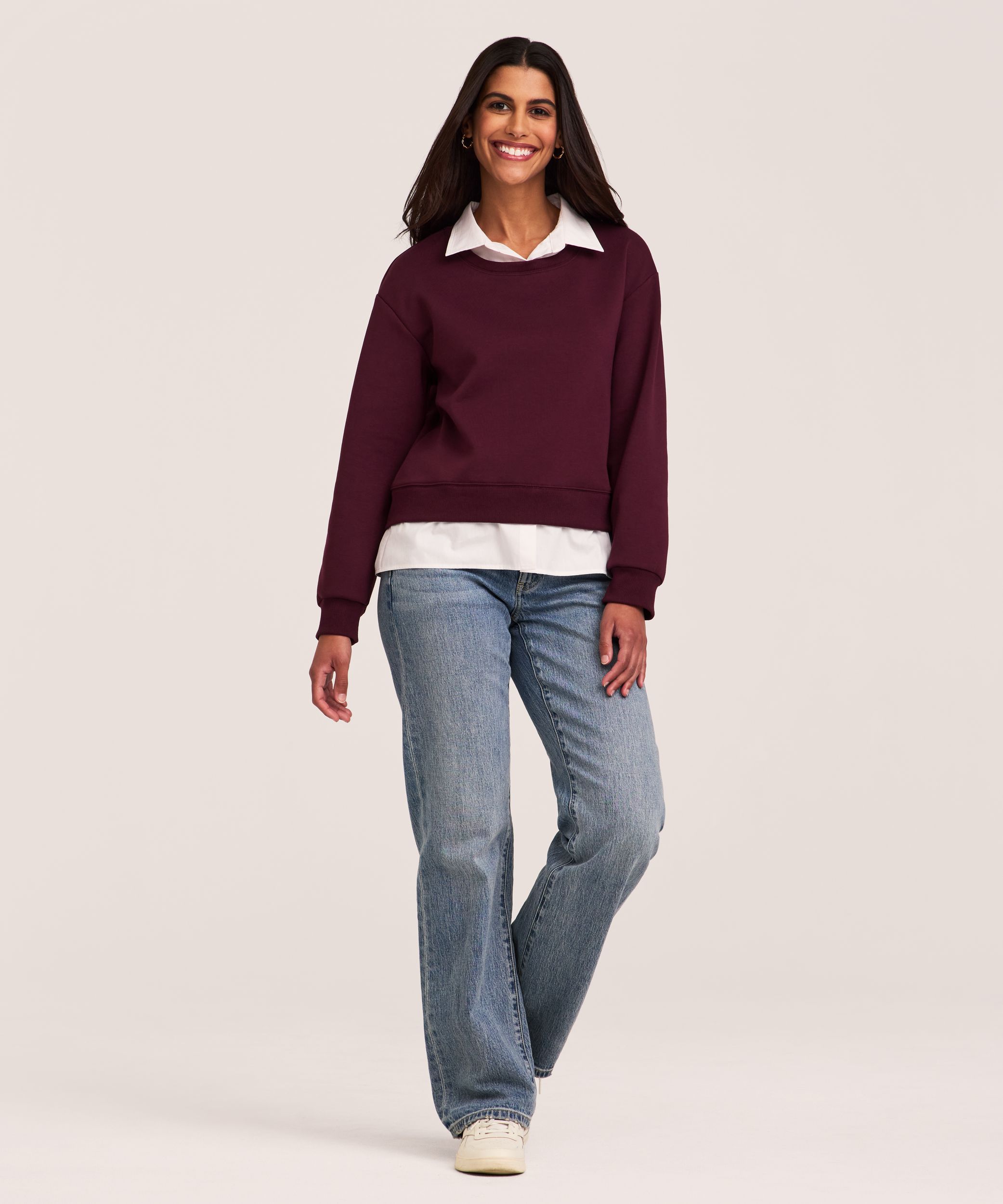 Denver Hayes Long Sleeve Shirt Collar Mixed Media Popover Shirt