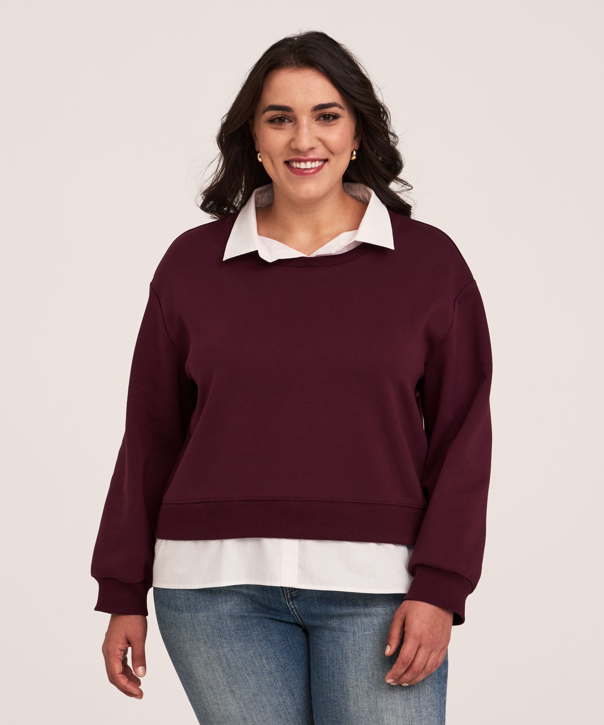 Denver Hayes Long Sleeve Shirt Collar Mixed Media Popover Shirt