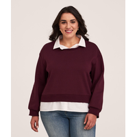 Denver Hayes Long Sleeve Shirt Collar Mixed Media Popover Shirt Front_Flat