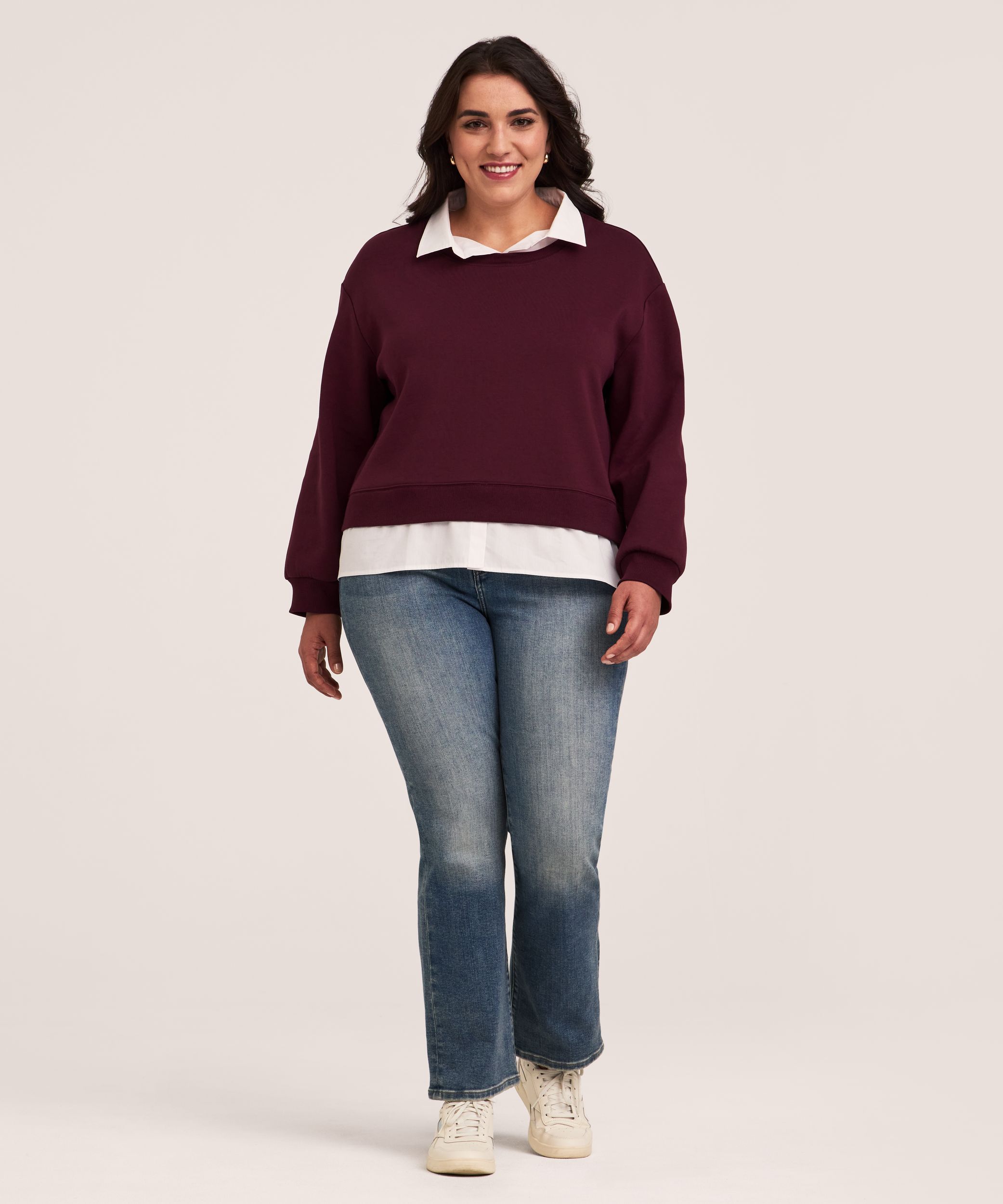 Denver Hayes Long Sleeve Shirt Collar Mixed Media Popover Shirt