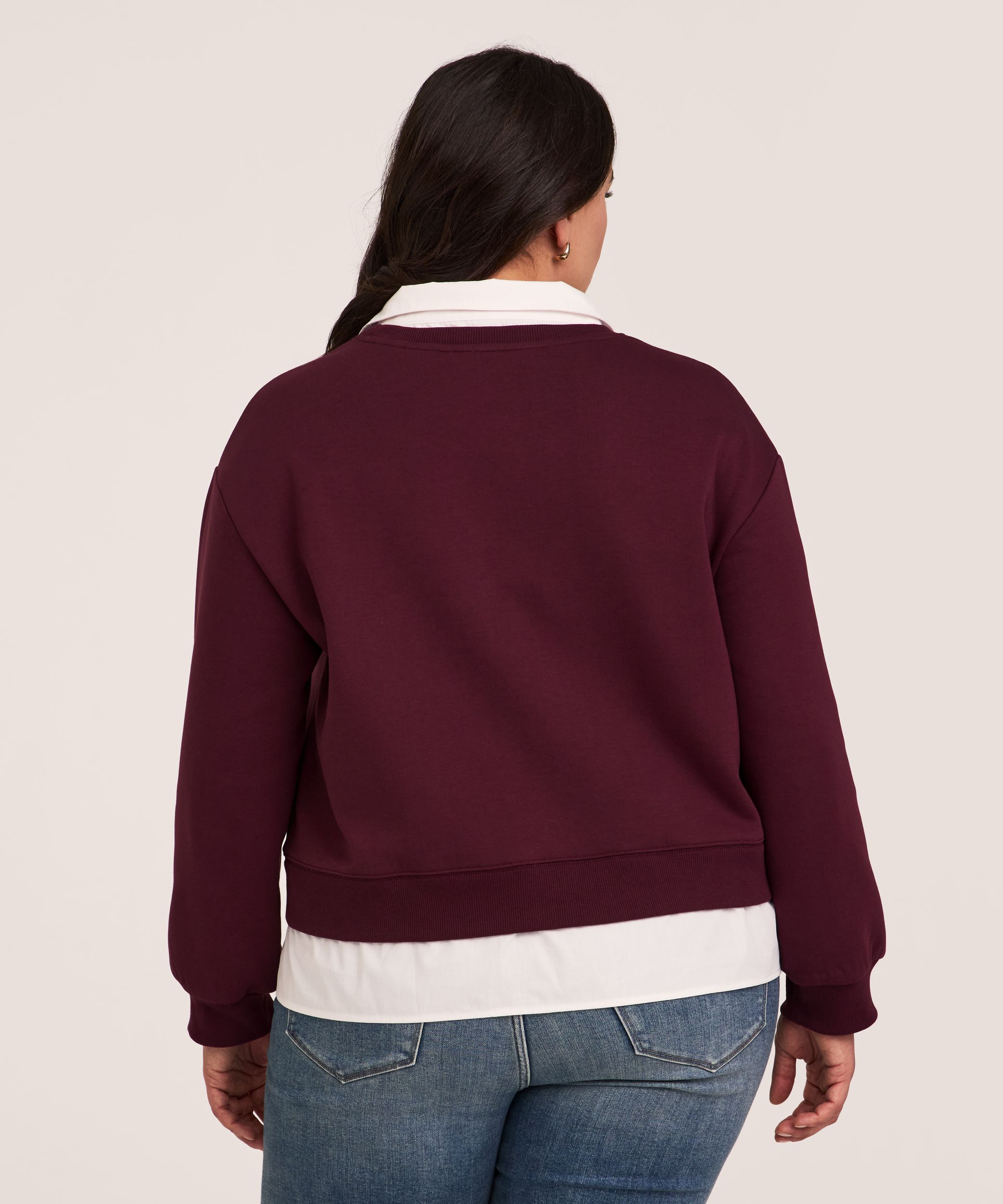 Denver Hayes Long Sleeve Shirt Collar Mixed Media Popover Shirt