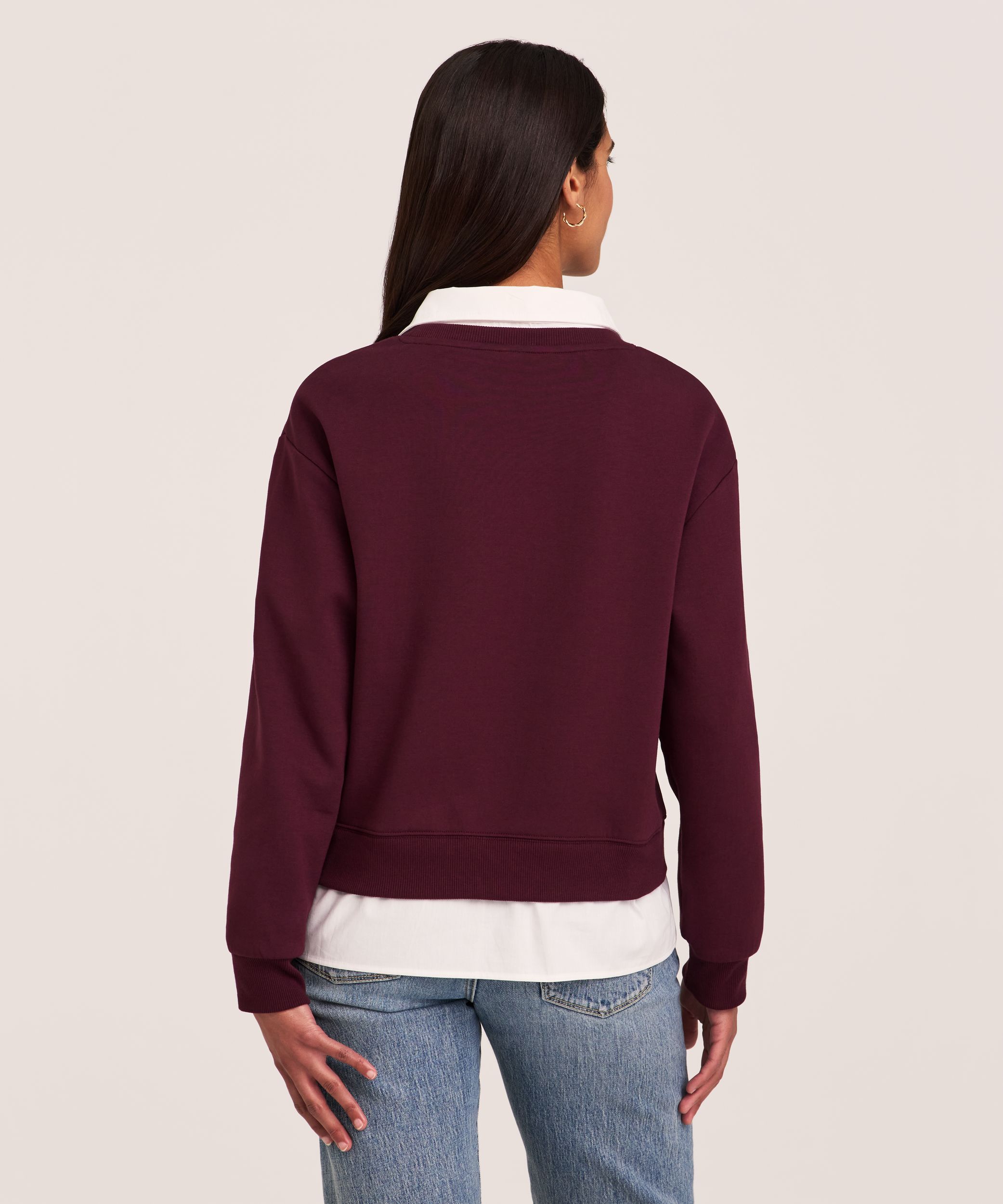 Denver Hayes Long Sleeve Shirt Collar Mixed Media Popover Shirt