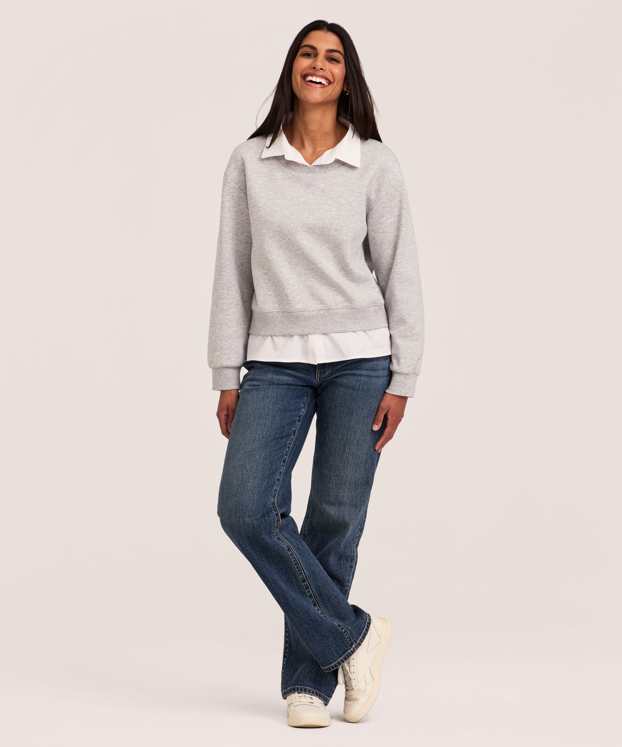 Denver Hayes Long Sleeve Shirt Collar Mixed Media Popover Shirt