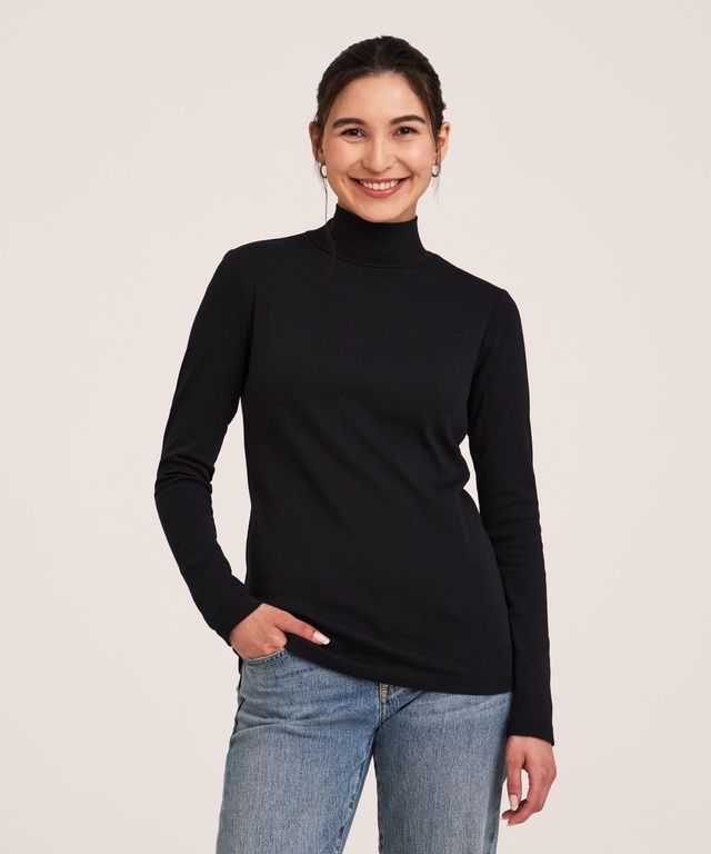 Denver Hayes Women's Long Sleeve Fitted Mock Neck Top