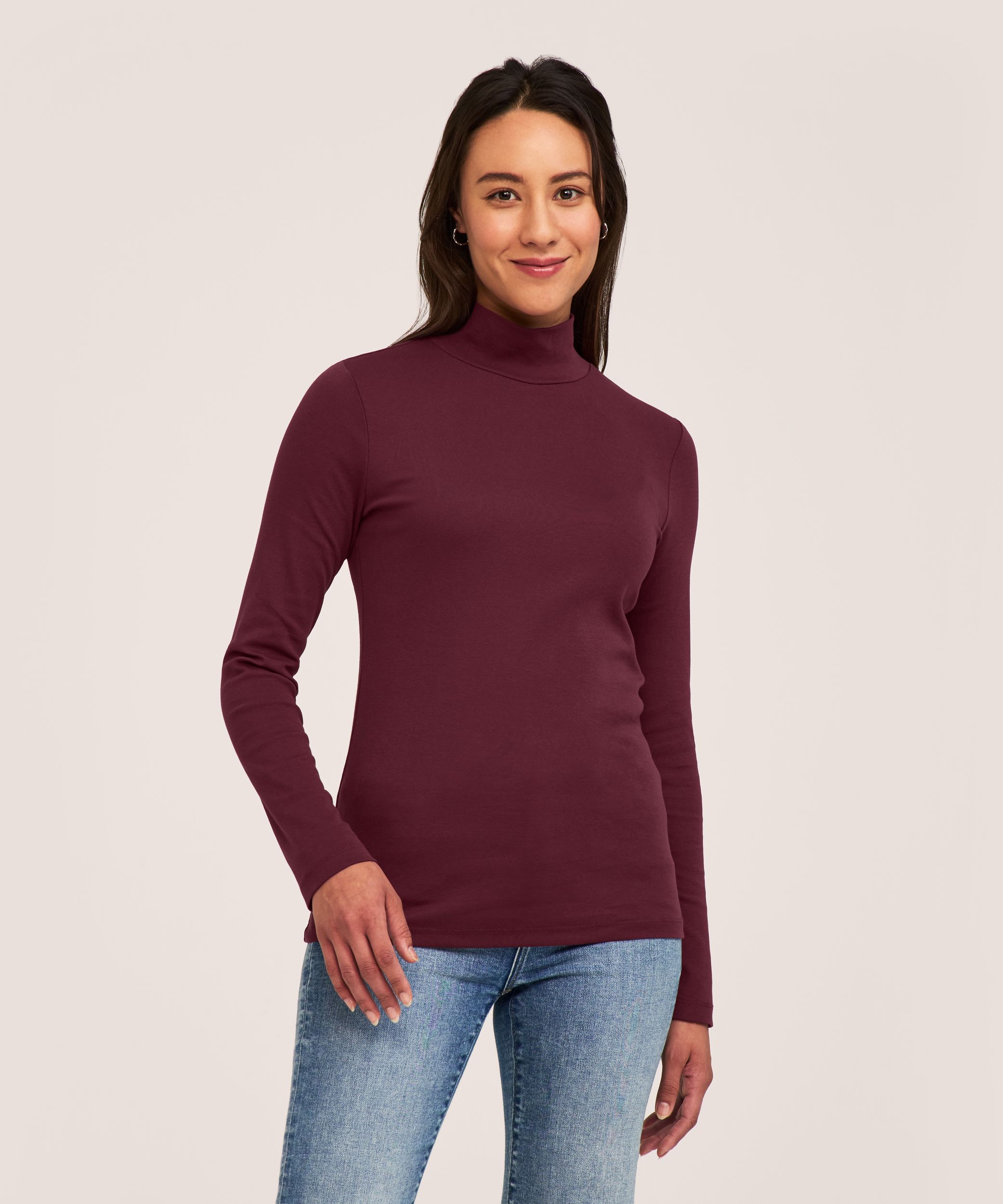 Denver Hayes Women's Long Sleeve Fitted Mock Neck Top