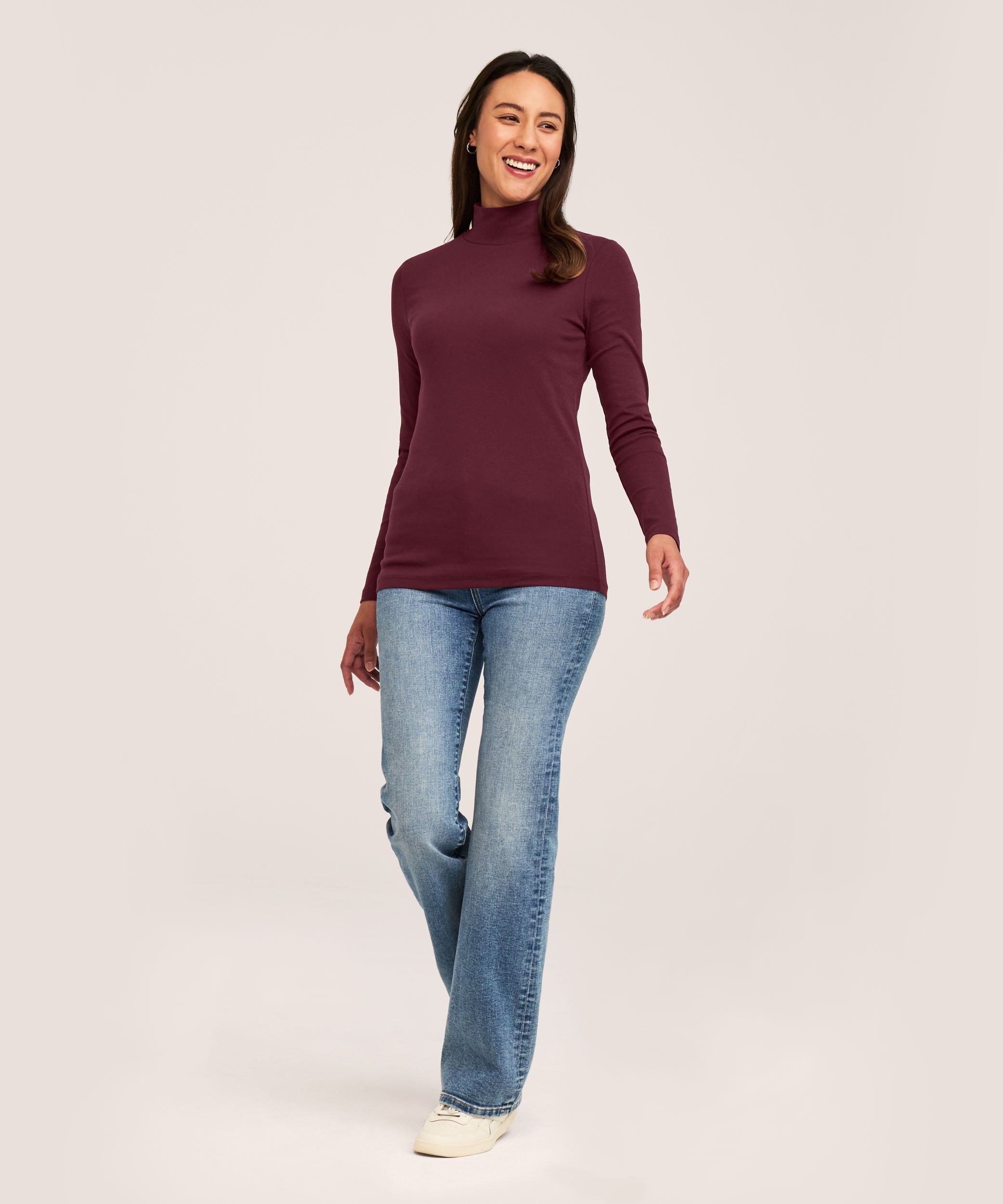 Denver Hayes Women's Long Sleeve Fitted Mock Neck Top