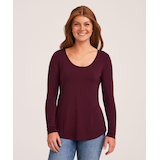 T-shirt décontracté à encolure échancrée et à manches longues pour femmes, Denver Hayes Front_Flat