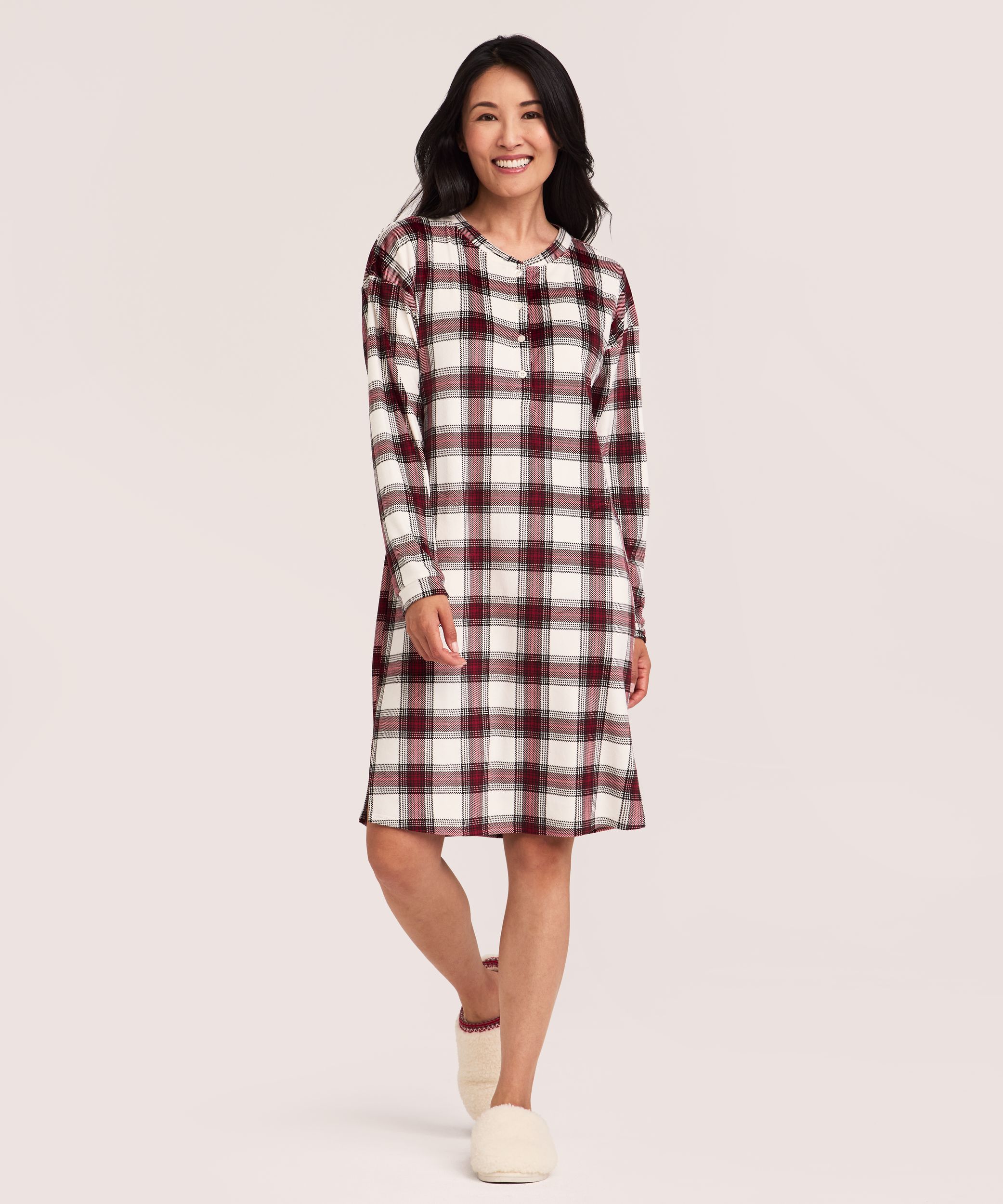 Chemise de nuit Henley en micropeluche brossée pour femmes, Denver Hayes