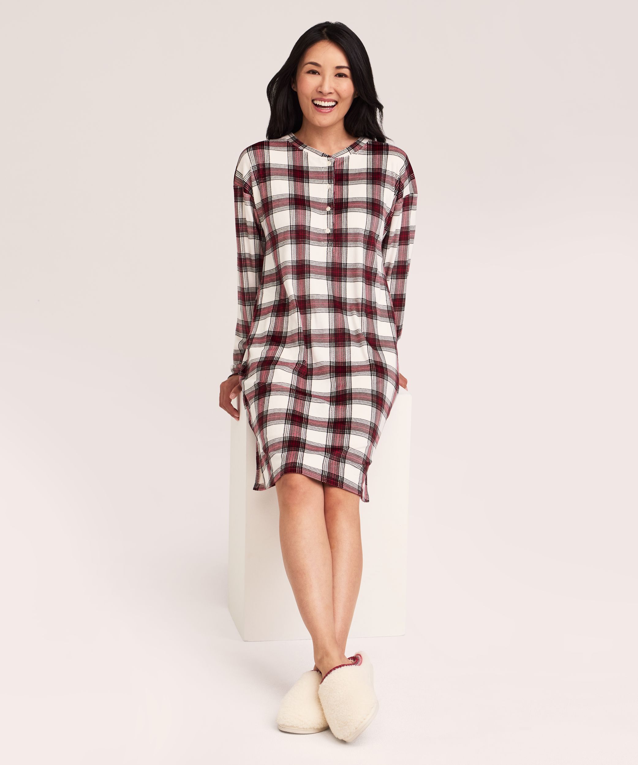 Chemise de nuit Henley en micropeluche brossée pour femmes, Denver Hayes