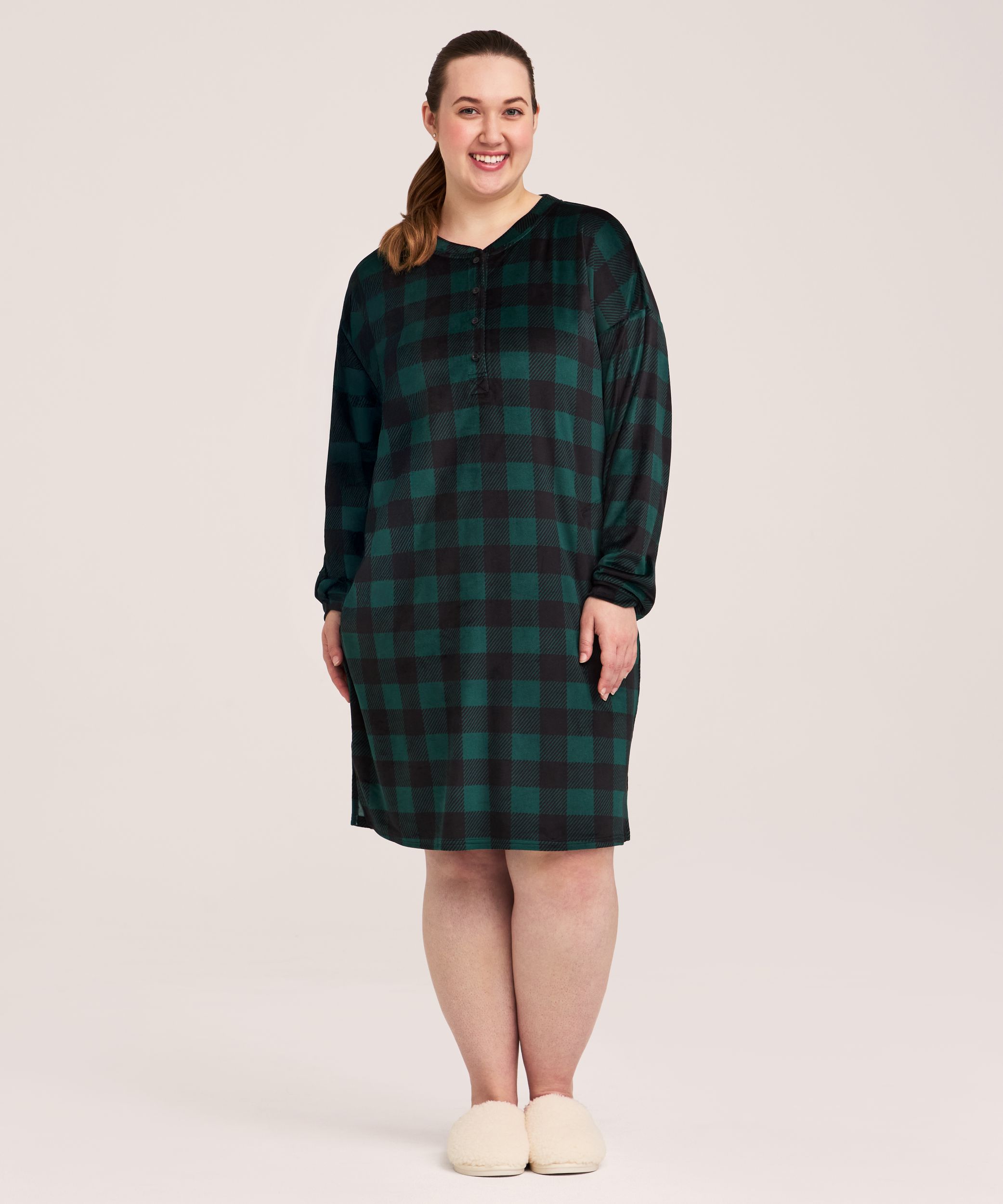 Chemise de nuit Henley en micropeluche brossée pour femmes, Denver Hayes