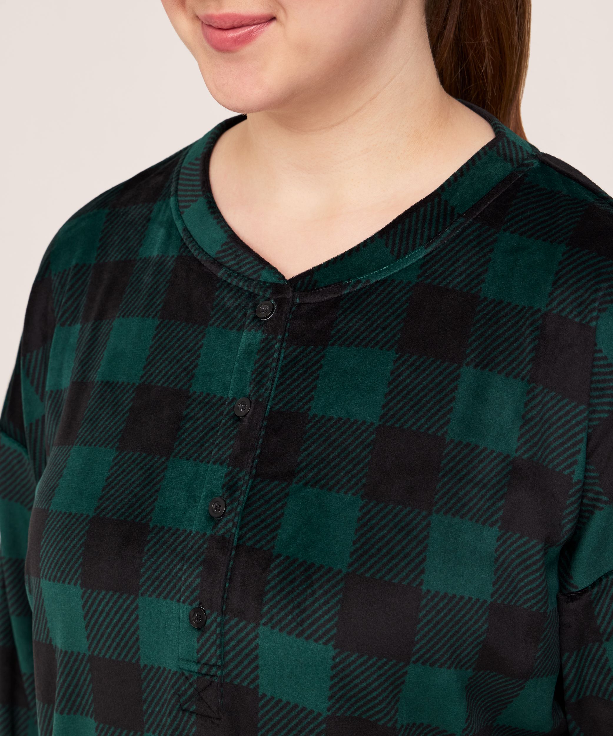 Chemise de nuit Henley en micropeluche brossée pour femmes, Denver Hayes