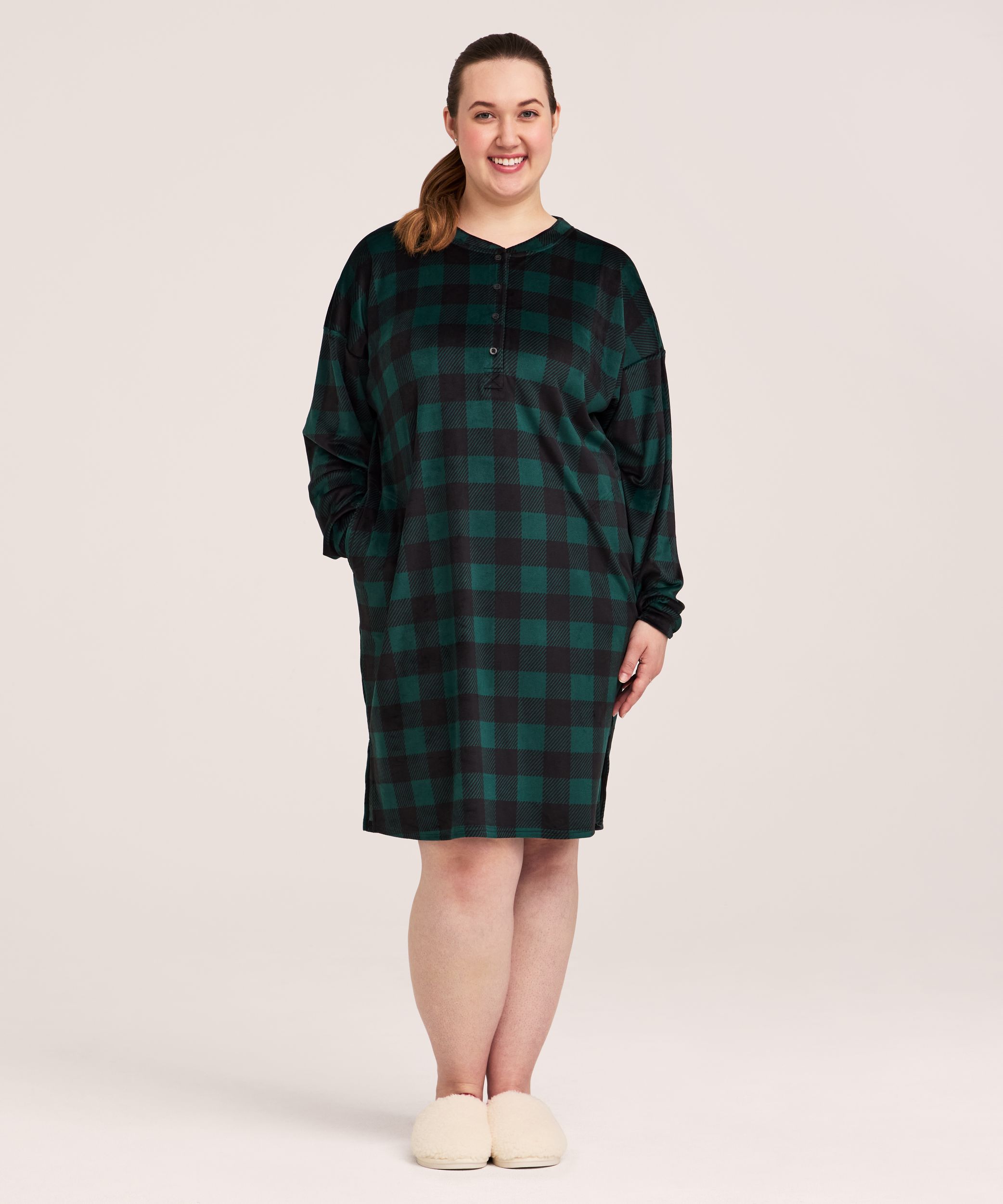 Chemise de nuit Henley en micropeluche brossée pour femmes, Denver Hayes