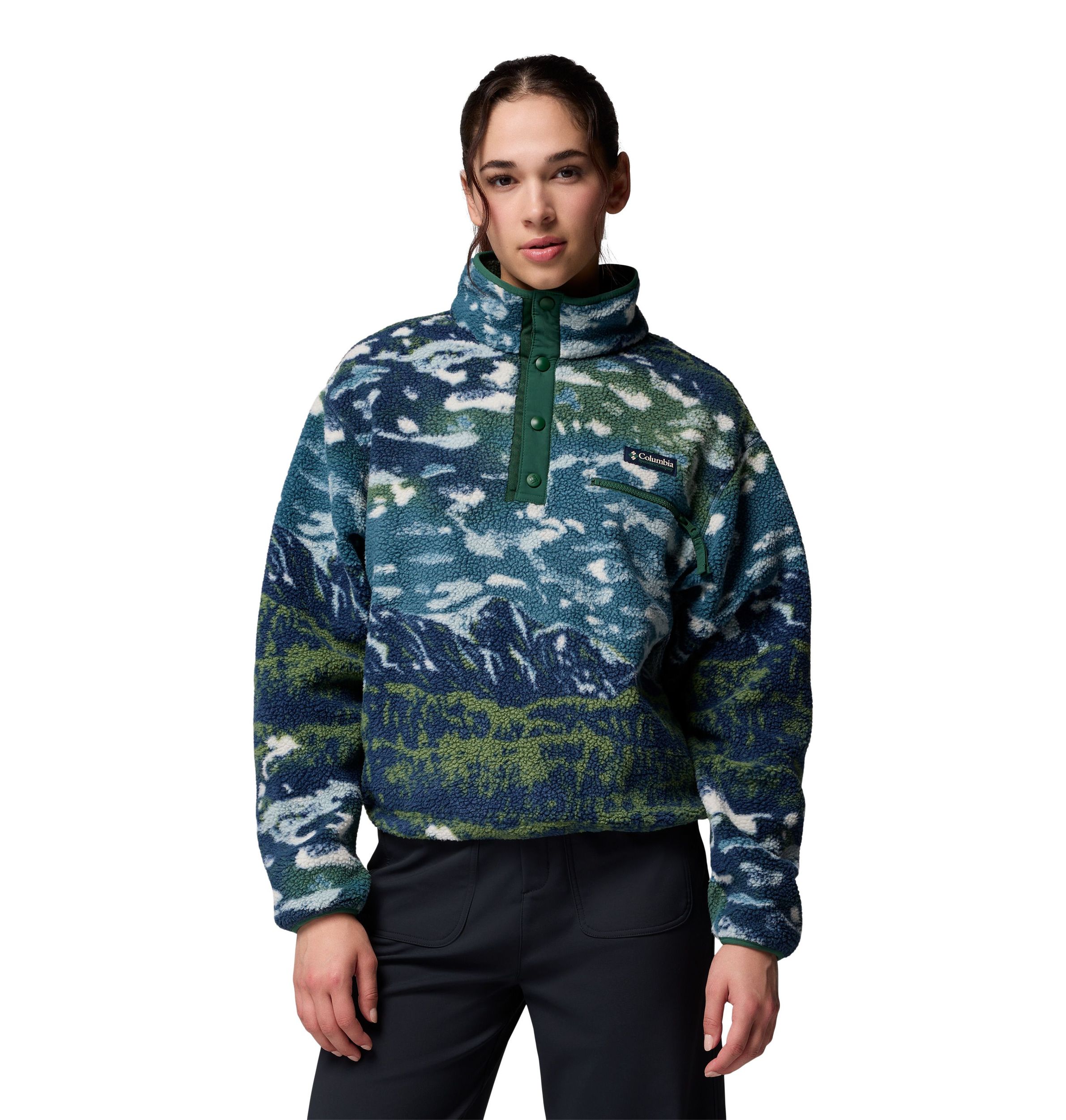 Pull Columbia Femme Petit - Gris/blanc, Col Boutonné, Polaire - Taille S