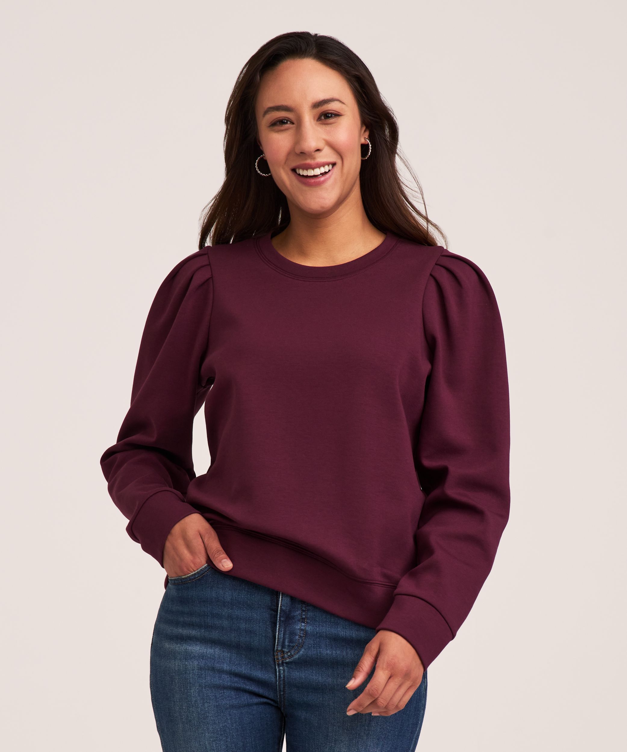 Denver Hayes Women's Puff Sleeve French Terry Popover Shirt