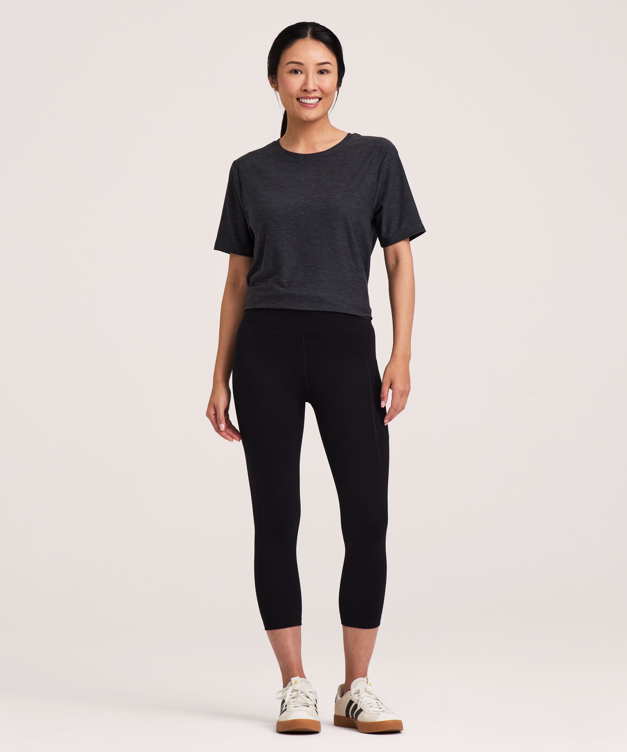 Shambhala Women's Live-In Comfort High Rise Crop Leggings with Pocket