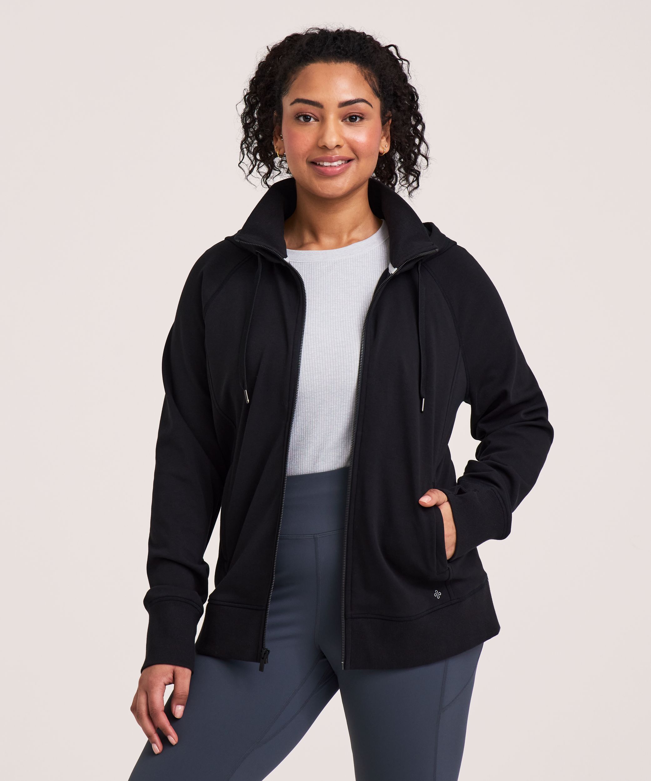 Chandail à capuche ajusté en molleton avec fermeture à glissière pour femmes, Shambhala