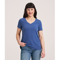 T-shirt en coton flammé à encolure en V et à manches courtes pour femmes, Denver Hayes Front_Flat