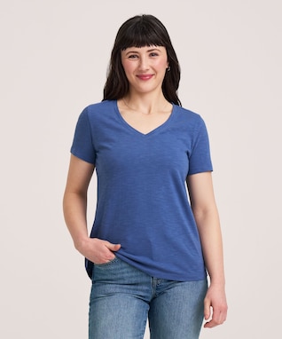 Denver Hayes Women's Short Sleeve V-Neck Cotton Slub T-Shirt