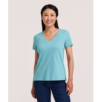 T-shirt en coton flammé à encolure en V et à manches courtes pour femmes, Denver Hayes