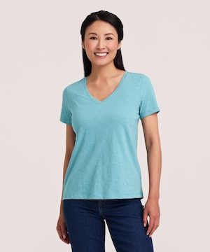 Denver Hayes Women's Short Sleeve V-Neck Cotton Slub T-Shirt