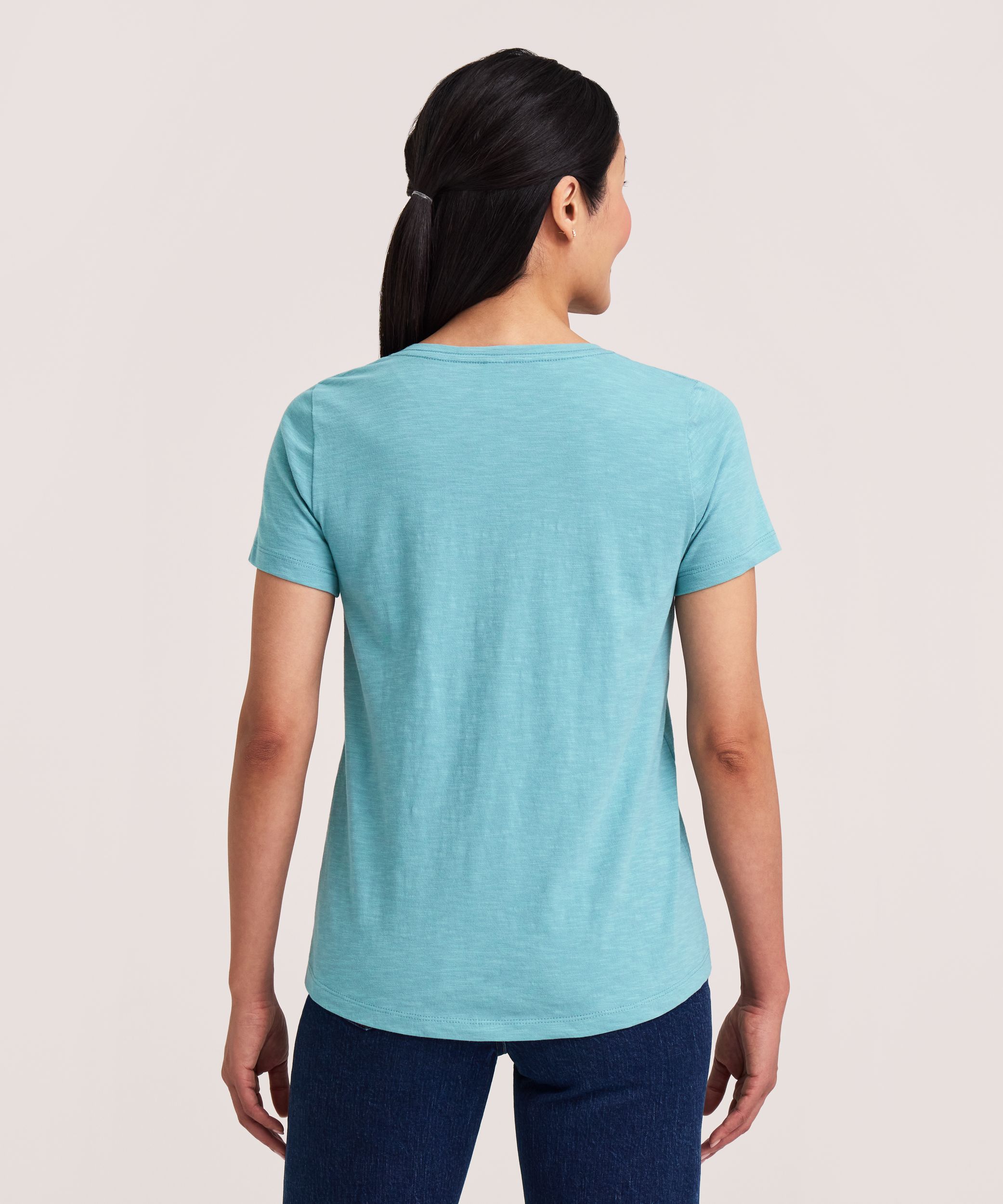 T-shirt en coton flammé à encolure en V et à manches courtes pour femmes, Denver Hayes