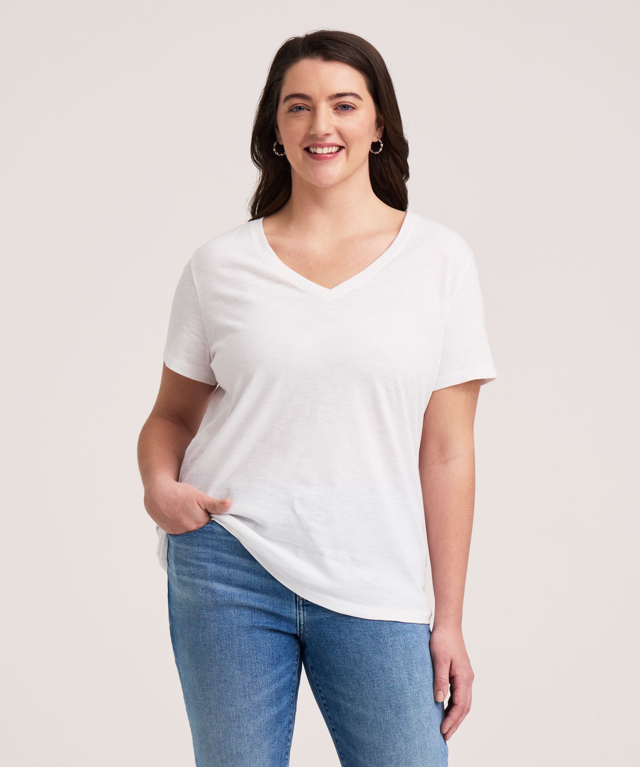 Denver Hayes Women's Short Sleeve V-Neck Cotton Slub T-Shirt