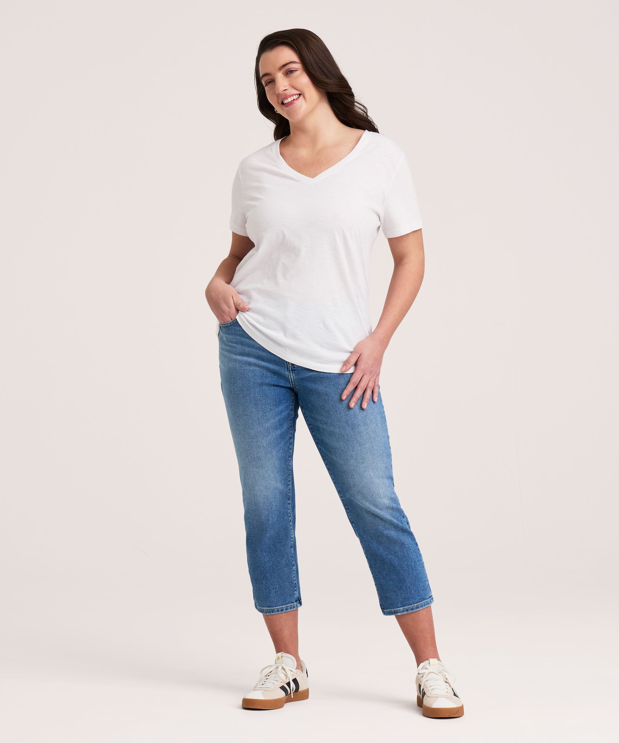 Denver Hayes Women's Short Sleeve V-Neck Cotton Slub T-Shirt